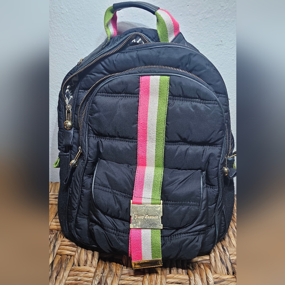 Pre owned vintage, Juicy Couture Black Backpack with Pink and Green Stripes